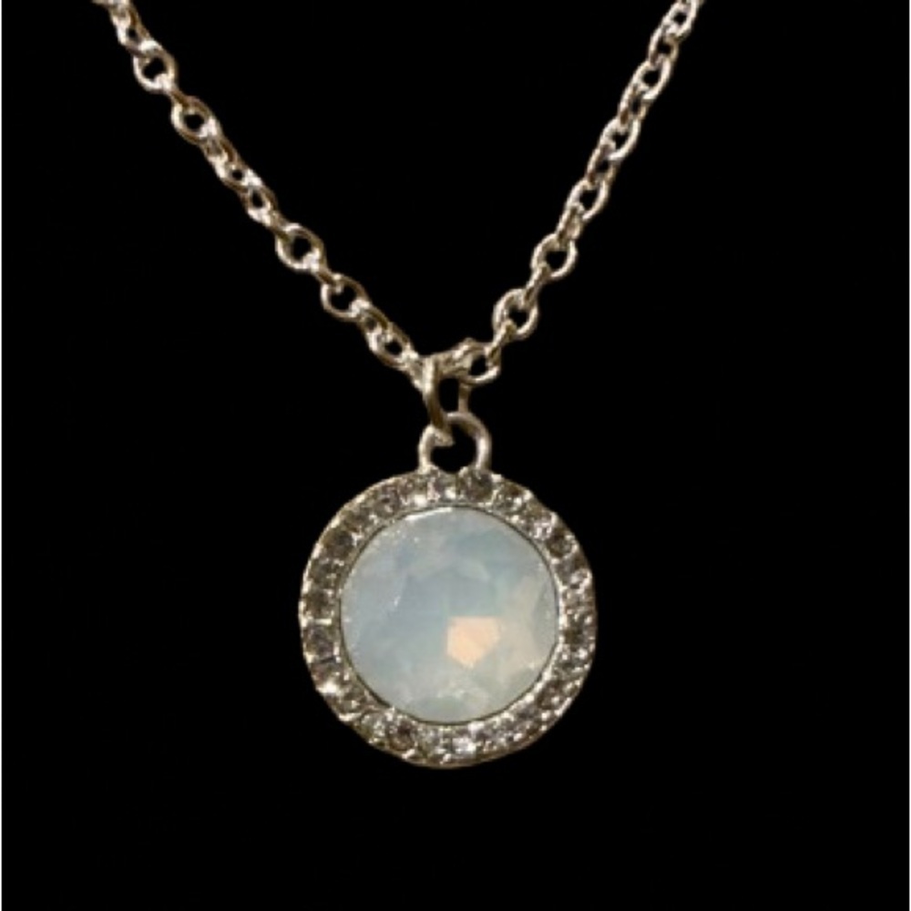 NORA NORWAY Silver Tone Matt White Opal Halo Pendant Necklace - 17" - NWT